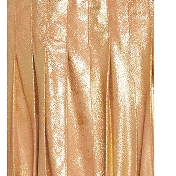 🎉9xHP🎉 ✨ NWOT Metallic Gold Faux Suede Pleated Midi Skirt - Picture 4 of 6